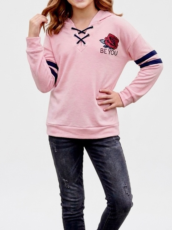 Beautees Other - BEAUTEES Girls Pink Lace-Up Kids Hoodie Long Sleeve Tee Sporty T-shirt
